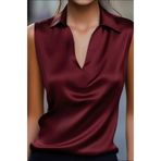By Kul Design KADIN SATEN GÖMLEK YAKA SATEN BLUZ Bordo-XL