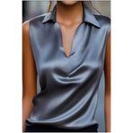 By Kul Design KADIN SATEN GÖMLEK YAKA SATEN BLUZ Gri-L