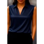 By Kul Design KADIN SATEN GÖMLEK YAKA SATEN BLUZ Lacivert-S