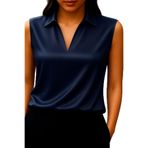 By Kul Design KADIN SATEN GÖMLEK YAKA SATEN BLUZ Lacivert-XS