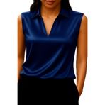 By Kul Design KADIN SATEN GÖMLEK YAKA SATEN BLUZ Mavi-XS