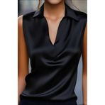 By Kul Design KADIN SATEN GÖMLEK YAKA SATEN BLUZ Siyah-M