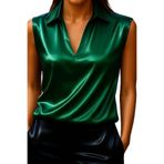 By Kul Design KADIN SATEN GÖMLEK YAKA SATEN BLUZ Yeşil-XS