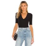 By Kul Design Kadın Siyah V Yaka Kısa Kol Ipek Jarse Bodysuit siyah-M
