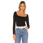 By Kul Design Kadın U Yaka Uzun Kol Ipek Jarse Bodysuit Siyah-XS