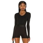 By Kul Design Kadın Uzun Kol Çift Kat Ipek Jarse Bodysuit SİYAH-XS