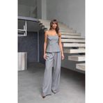 By Kuzey Aras Straplez Düğme Detaylı Peplum Bluz Pantolon İkili Takım