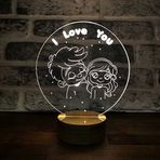By-Lamp 3 Boyutlu Aşk Kız ve Erkek Led Lamba Ahşap Taban