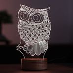 By-Lamp 3 Boyutlu Baykuş Masa Lambası Ahşap Taban