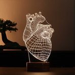 By-Lamp 3 Boyutlu Canlı Kalp Led Masa Lambası Ahşap Taban