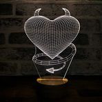 By-Lamp 3 Boyutlu Devil Love Led Gece Lambası Ahşap Taban