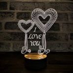 By-Lamp 3 Boyutlu İki Kalp Seni Seviyorum Led Lamba Ahşap Taban