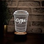 By-Lamp 3 Boyutlu Kahve Bardağı Led Masa Lambası Ahşap Taban