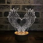 By-Lamp 3 Boyutlu Kalp Kanatlar Led Masa Lambası Ahşap Taban