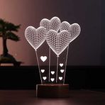 By-Lamp 3 Boyutlu Küçük Kalp Balon Led Gece Lambası Ahşap Taban