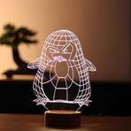 By-Lamp 3 Boyutlu Penguen Led Masa Lambası Ahşap Taban