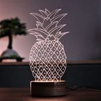 By-Lamp 3 Boyutlu Pineapple Led Lamba Ahşap Taban