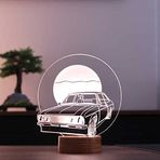 By-Lamp 3 Boyutlu Retro Araba Led Masa Lambası Ahşap Taban