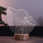 By-Lamp 3 Boyutlu Satürn Kız & Erkek Led Lamba Ahşap Taban
