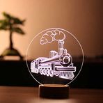 By-Lamp 3 Boyutlu Tren Led Masa Lambası Ahşap Taban