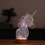 By-Lamp 3 Boyutlu Unicorn Led Lamba Ahşap Taban
