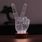 By-Lamp 3 Boyutlu Zafer İşareti Led Masa Lambası Ahşap Taban