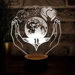 By-Lamp Aşk Ellerindeki Gezegen Led Gece Lambası Ahşap Taban