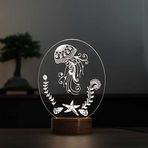 By-Lamp Denizanası Led Gece Lambası Ahşap Taban