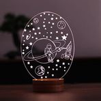 By-Lamp Satürn ve Astronot Led Masa Lambası Ahşap Taban