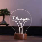 By-Lamp Seni Seviyorum Led Masa Lambası Ahşap Taban