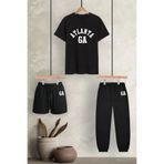 By Layina 3'lü Baskılı Büyük Beden Eşofman Takımı - T-shirt Şort Jogger Eşofman Altı 3lü Kombin Paket