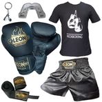 By Leon 1982 Boks Eldiveni, Kick Boks Şortu, Tişört, Bandaj, Dişlik Seti Siyah (XXL)