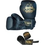 By Leon 1982 Leon Blade Suni Deri Boks Kick Boks ve Muay Thai Eldiveni Bandaj Seti - Siyah - 8 oz