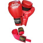 By Leon 1982 Leon Blade Suni Deri Boks Kick Boks ve Muay Thai Eldiveni ve Bandaj Seti 3,5 mt - Kırmızı - 8 oz