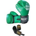 By Leon 1982 Leon Blade Suni Deri Boks Kick Boks ve Muay Thai Eldiveni ve Bandaj Seti 3,5 mt - Yeşil - 8 oz