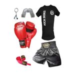 By Leon 1982 Siyah Boks Eldiveni + Leon Kick Boks Şortu + Tişört + Bandaj + Dişlik Seti