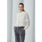 By Mare Style BOURGES-El Örgüsü Yaka Organze Beyaz Ceket