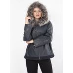 By Marki Marki By Marki Marki kadın Siyah Lüx Kapüşonlu Kürk Detaylı Oversize Mont - XL - Lacivert