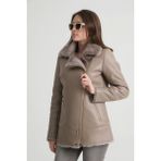 By Marki Marki Hakiki Deri Kaban, Yumuşak Kürk Yaka, Içi Kürklü Kaban, Modern Kesim - 114322 - XL - Bej