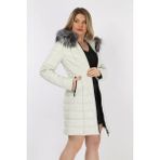 By Marki Marki Hakiki Kürk Lüx Kapüşonlu Kürk Detaylı Şişme Deri Mont, Ceket - 104922 - 2XL - Beyaz