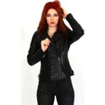 By Marki Marki Kadın Kruvaze Hakiki Deri Ceket - Lüx Deri Mont - 104722 - 3XL - Siyah