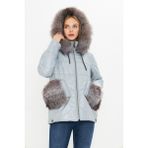 By Marki Marki Şişme Kadın Kaban - Kürk Detaylı, Kapüşonlu - Buz Mavisi 75 cm - A001X - XL