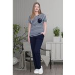 By Mecit Pijama Çizgili Büyük Beden Kısa Kollu Likralı Kadın Pijama Takımı %75 Pamuk %20 Viskon %5 Likra