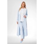 By Mecit Pijama Kadın Büyük Beden Çiçek Desenli Uzun Kollu Sabahlıklı Boydan Düğmeli Pijama Takımı Set: 3 Parça (Alt, Üst, Uzun Sabahlık) 3'Lü Takım %100 pamuk