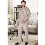 By Mecit Pijama Önden Düğmeli Büyük Beden Uzun Kollu Erkek Pijama Takımı %100 Pamuk