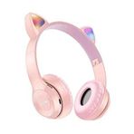 By Mia P47m Işıklı Bluetooth Kulaklık 5.0 Kablosuz Katlanabilir Kedili Kulaklık Parti Işıklı Kulaklık Pembe