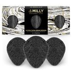 By MILLY Yüz Konjac süngeri, tamamen doğal ve tekrar kullanılabilir, 3'lü paket, aktif bambu kömürü ile, tüm cilt tipleri için nazik peeling ve temizlik, biyolojik olarak çözünebilir, siyah