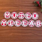 By Nevser® 11 Harfli Kırmızı Beyaz İpli MUTLU YILLAR Yazılı Ahşap Yılbaşı Ağaç Süsü