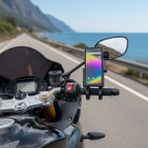 By Nevser Evrensel Motosiklet Telefon Tutucu – Kaymaz, Kilitlenebilir Güvenli Tutuşlu, 360° Ayarlanabilir Gidon Bağlantılı Akıllı Telefon Aparatı - 1