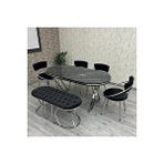 By Orhan Guzel Selenit 80-140 Oval Gumus 6 Kisilik Benchli Mutfak Masasi Takimi